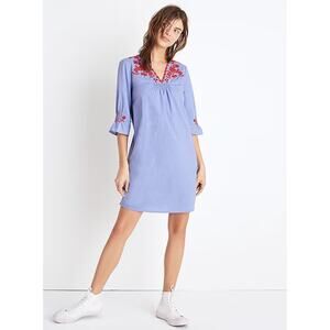 Madewell Embroidered Summer Breeze Dress Blue Red Peasant Women's XXS Cottage